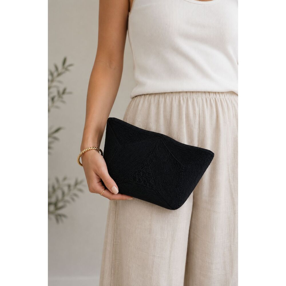 Vintage Black Clutch Evening Bag Corde by Laryss 1940s 1950s Art Deco